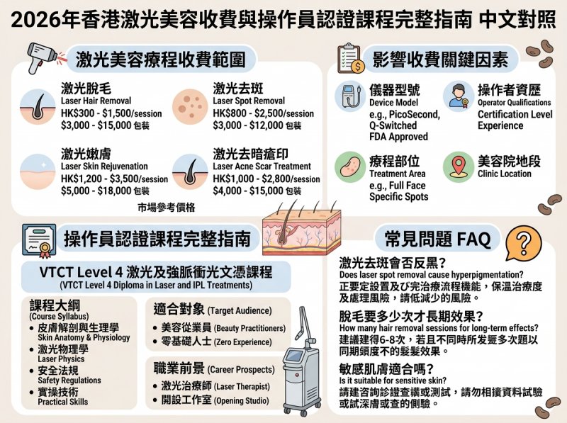 香港激光美容價錢全攻略2026｜脫毛去斑嫩膚收費＋VTCT Skills iTEC認證＋新規影響