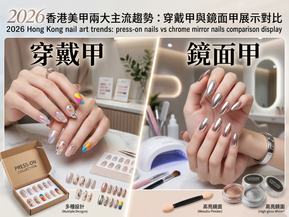 2026香港美甲趨勢：穿戴甲與鏡面甲