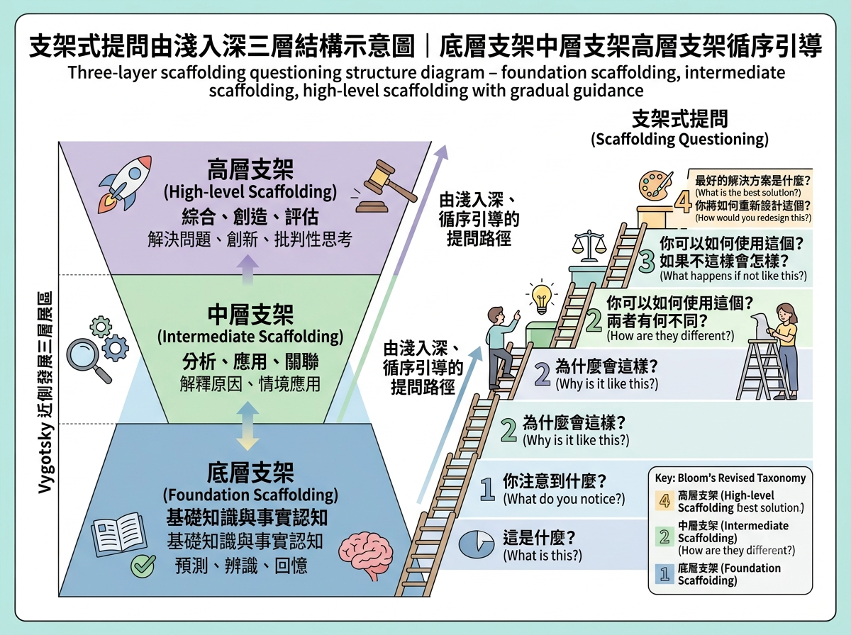 支架式提問由淺入深三層結構示意圖