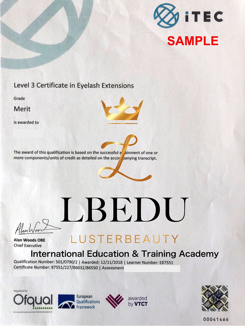 ITEC LEVEL 3 CERTIFICATE IN EYELASH EXTENSION TREATMENT