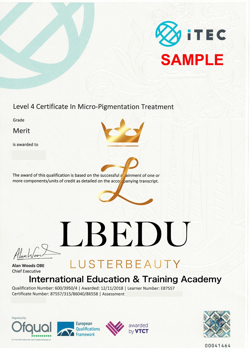 ITEC LEVEL 4 CERT IN MICRO-PIGMENTATION TREATMENT