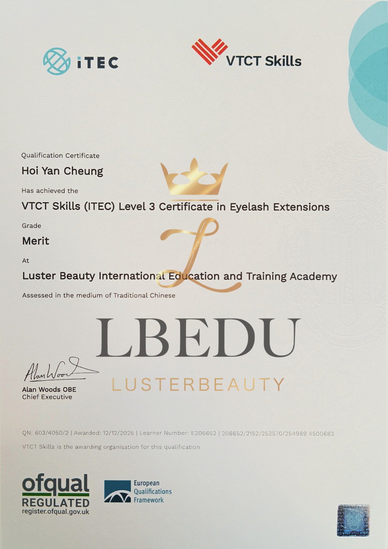 ITEC LEVEL 3 CERTIFICATE IN EYELASH EXTENSION TREATMENT